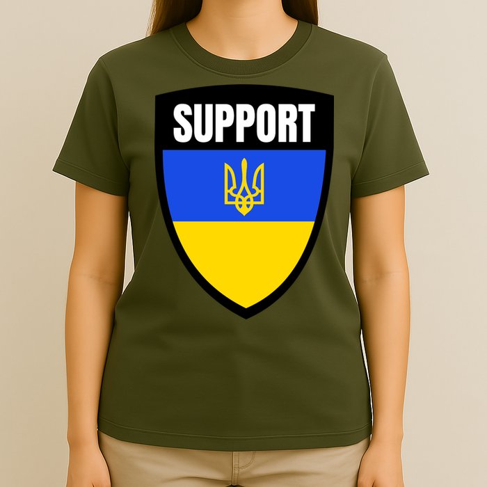 Tatical Support Ukrainian Flag Shield I Stand With Ukraine Military T-Shirt