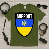 Tatical Support Ukrainian Flag Shield I Stand With Ukraine Military T-Shirt