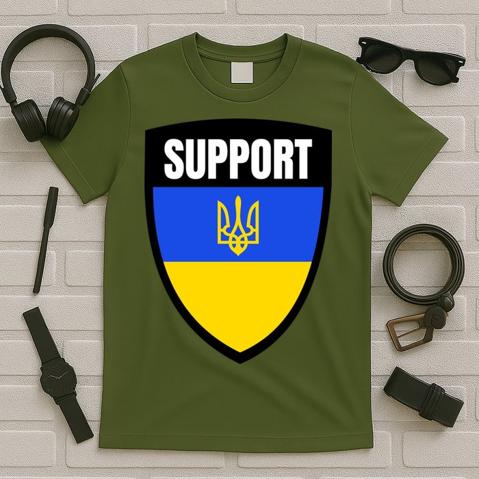 Tatical Support Ukrainian Flag Shield I Stand With Ukraine Military T-Shirt