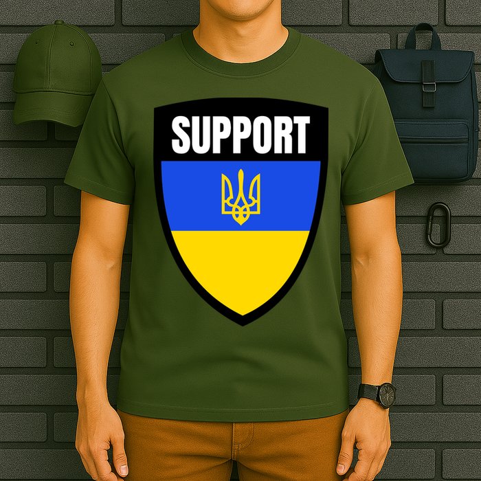 Tatical Support Ukrainian Flag Shield I Stand With Ukraine Military T-Shirt