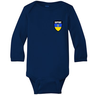 Tatical Support Ukrainian Flag Shield I Stand With Ukraine Military Baby Long Sleeve Bodysuit