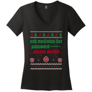 Tech Support Ugly Christmas Funny Computer It Nerd Xmas Long Sleeve Women's V-Neck T-Shirt