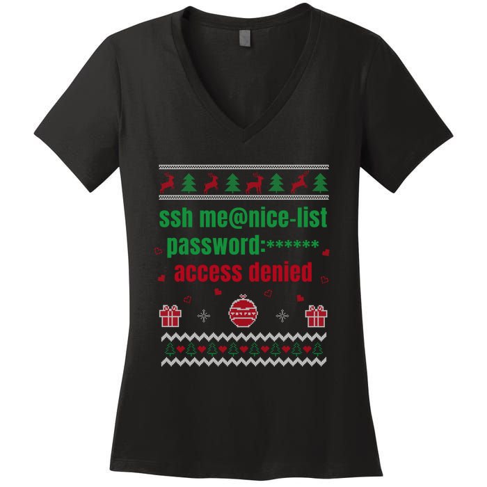 Tech Support Ugly Christmas Funny Computer It Nerd Xmas Long Sleeve Women's V-Neck T-Shirt