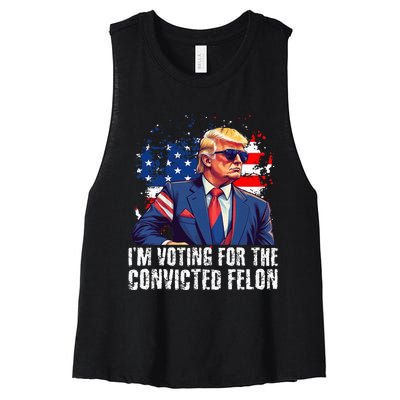 Trump Sunglasses Us Flag I Am Voting Convicted Felon Women's Racerback Cropped Tank