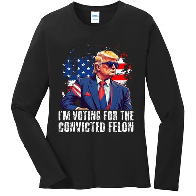 Trump Sunglasses Us Flag I Am Voting Convicted Felon Ladies Long Sleeve Shirt