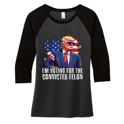 Trump Sunglasses Us Flag I Am Voting Convicted Felon Women's Tri-Blend 3/4-Sleeve Raglan Shirt