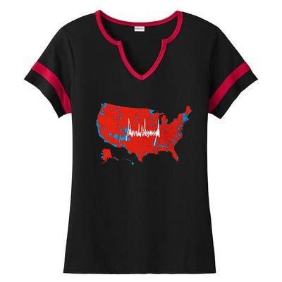 Trump Signature Usa Map Jd Vance Maga Inauguration Day 2025 Ladies Halftime Notch Neck Tee