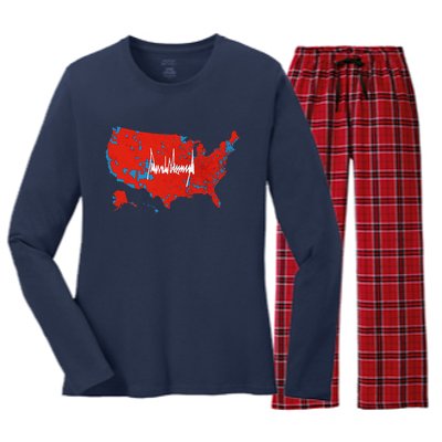 Trump Signature Usa Map Jd Vance Maga Inauguration Day 2025 Women's Long Sleeve Flannel Pajama Set 