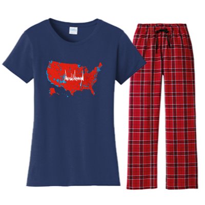 Trump Signature Usa Map Jd Vance Maga Inauguration Day 2025 Women's Flannel Pajama Set