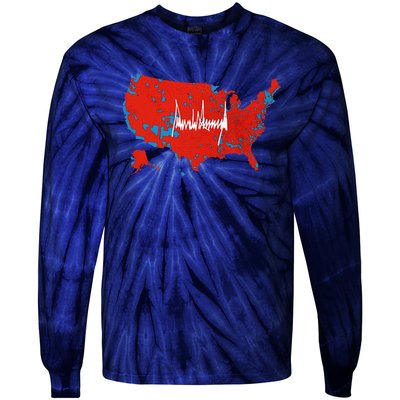 Trump Signature Usa Map Jd Vance Maga Inauguration Day 2025 Tie-Dye Long Sleeve Shirt