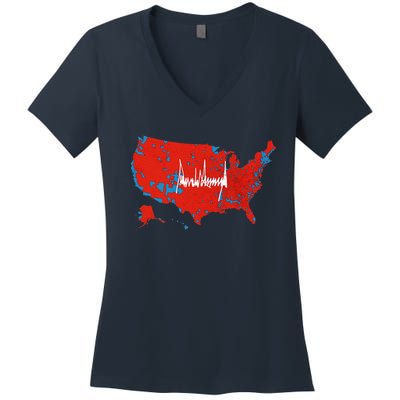 Trump Signature Usa Map Jd Vance Maga Inauguration Day 2025 Women's V-Neck T-Shirt