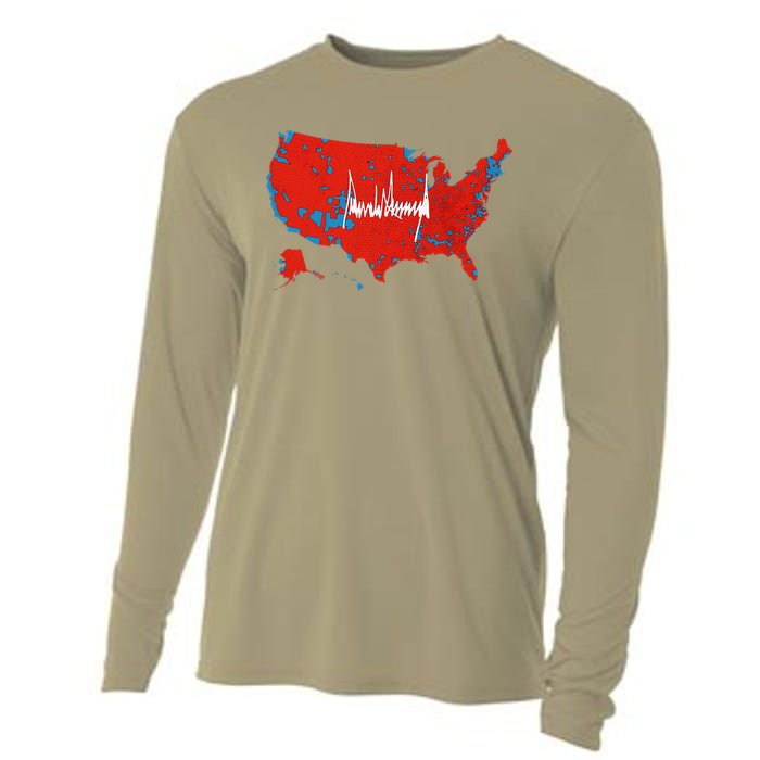 Trump Signature Usa Map Jd Vance Maga Inauguration Day 2025 Cooling Performance Long Sleeve Crew