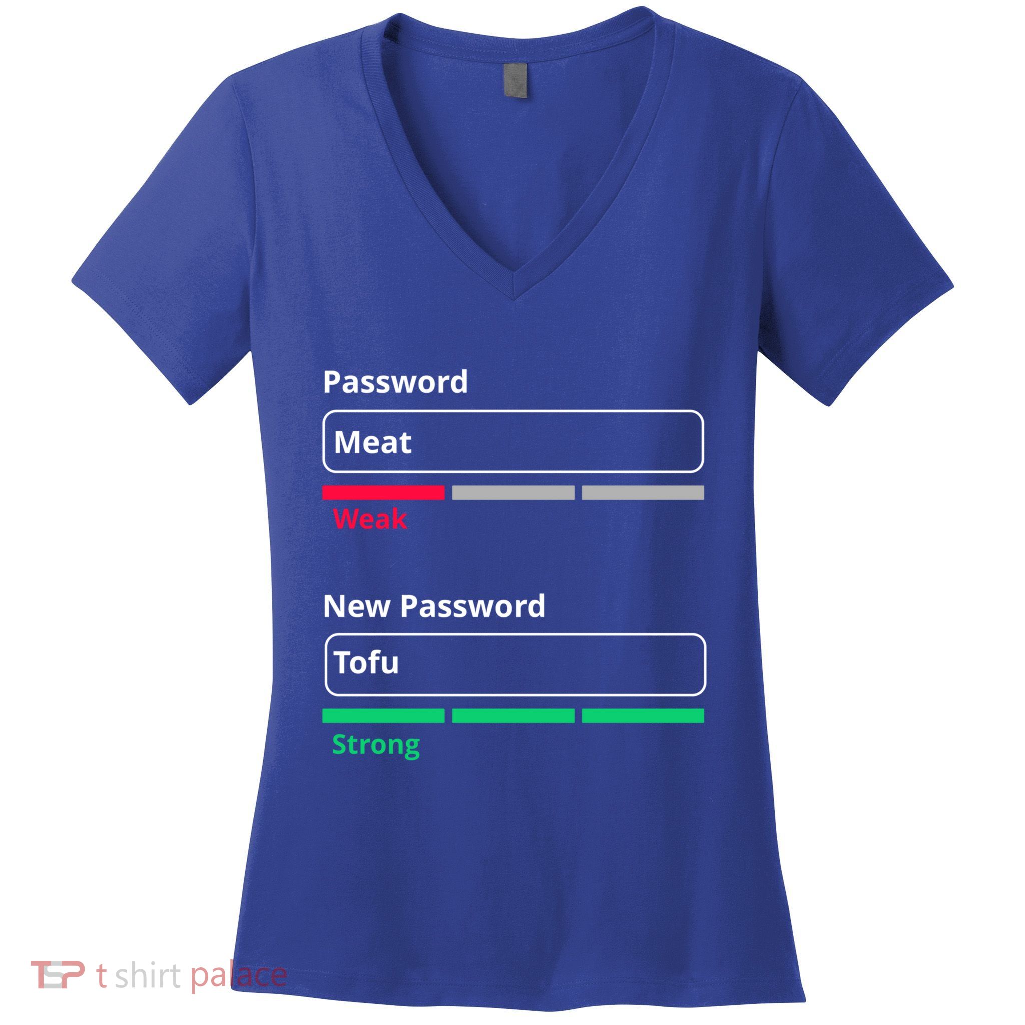 Tofu Saying Vegan Meme Password Weak Strong Tofu Cute Gift Women's V-Neck T-Shirt