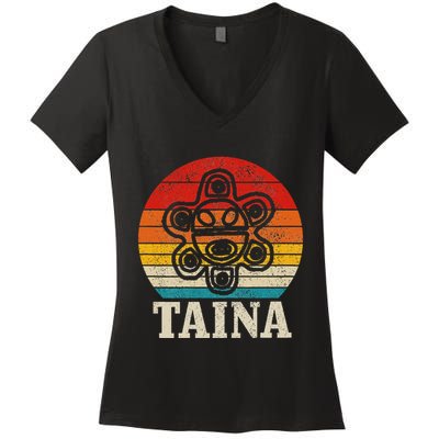 Taina Sun Vintage Puerto Rico Boricua Taino Boriken Boriquen Women's V-Neck T-Shirt