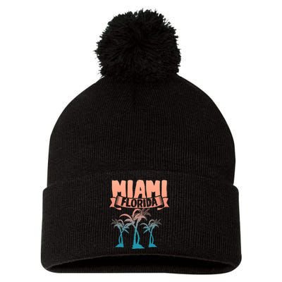 Tropical Summer Vacation Palm Trees Miami Beach Florida Pom Pom 12in Knit Beanie