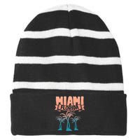 Tropical Summer Vacation Palm Trees Miami Beach Florida Striped Beanie with Solid Band