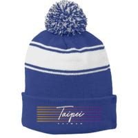 Taipei Souvenir Vintage Taiwan Meaningful Gift Stripe Pom Pom Beanie