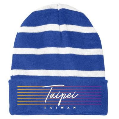 Taipei Souvenir Vintage Taiwan Meaningful Gift Striped Beanie with Solid Band