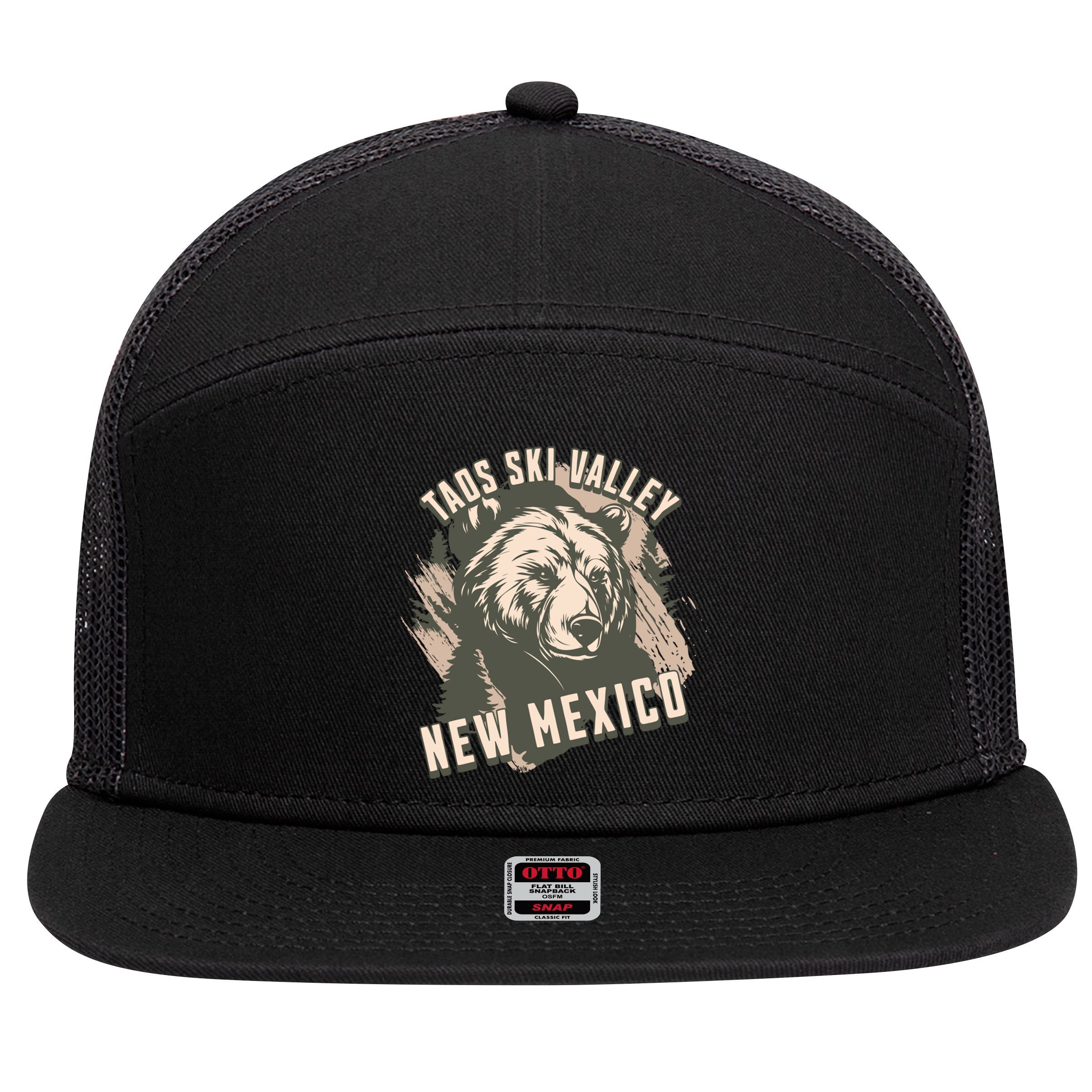 Taos Ski Valley New Mexico Bear Meaningful Gift 7 Panel Mesh Trucker Snapback Hat