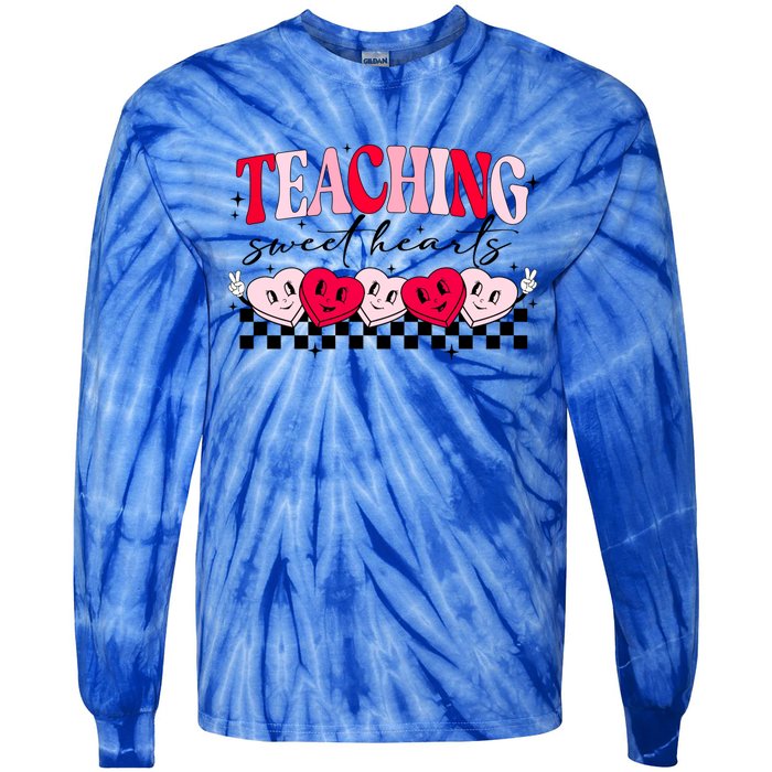 Teaching Sweethearts Valentine Day Teacher Candy Heart Gift Tie-Dye Long Sleeve Shirt