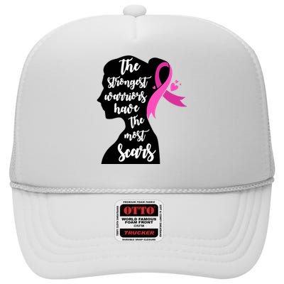 The Strongest Warriors Have The Most Scars Breast Cancer Awareness High Crown Mesh Back Trucker Hat