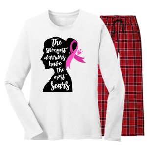 The Strongest Warriors Have The Most Scars Breast Cancer Awareness Women's Long Sleeve Flannel Pajama Set 