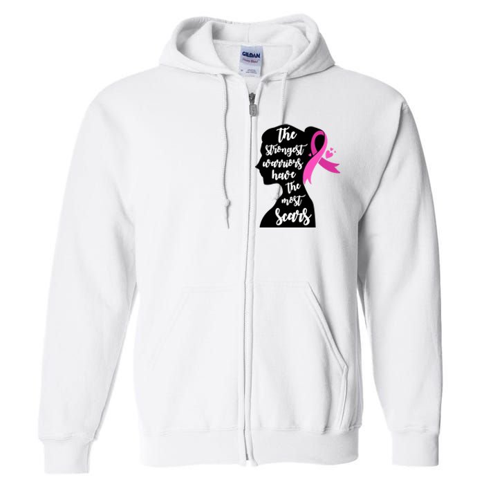 The Strongest Warriors Have The Most Scars Breast Cancer Awareness Full Zip Hoodie