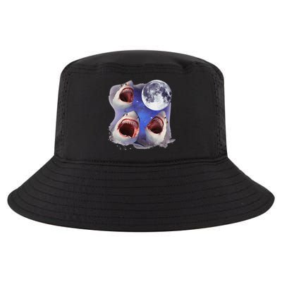 Three Shark Whites Howling Wolfs Moon Classic Art Costume Cool Comfort Performance Bucket Hat