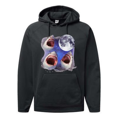 Three Shark Whites Howling Wolfs Moon Classic Art Costume Performance Fleece Hoodie