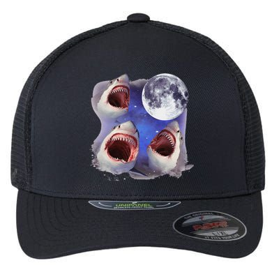 Three Shark Whites Howling Wolfs Moon Classic Art Costume Flexfit Unipanel Trucker Cap