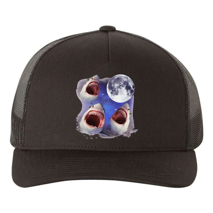 Three Shark Whites Howling Wolfs Moon Classic Art Costume Yupoong Adult 5-Panel Trucker Hat