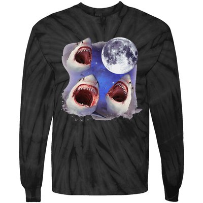 Three Shark Whites Howling Wolfs Moon Classic Art Costume Tie-Dye Long Sleeve Shirt