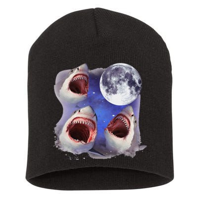 Three Shark Whites Howling Wolfs Moon Classic Art Costume Short Acrylic Beanie