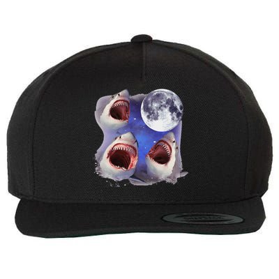 Three Shark Whites Howling Wolfs Moon Classic Art Costume Wool Snapback Cap