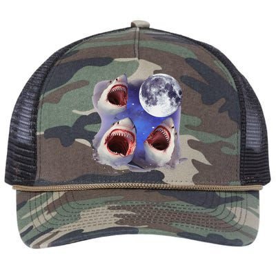 Three Shark Whites Howling Wolfs Moon Classic Art Costume Retro Rope Trucker Hat Cap