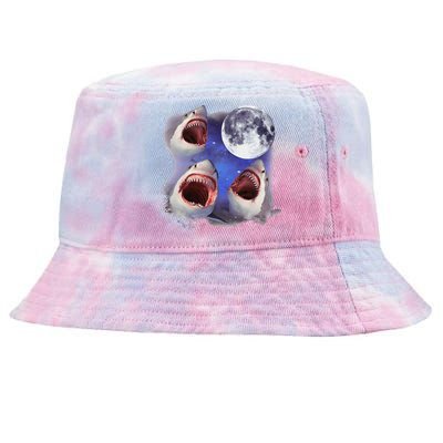 Three Shark Whites Howling Wolfs Moon Classic Art Costume Tie-Dyed Bucket Hat