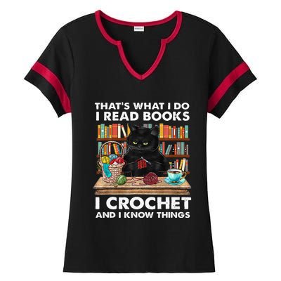 That S What I Do I Read Books Crochet And I Know Things Cat Ladies Halftime Notch Neck Tee