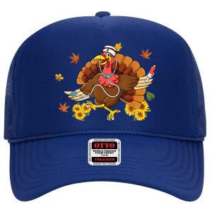 Thanksgiving Scrub Wo Turkey Nurse Holiday Nursing High Crown Mesh Back Trucker Hat