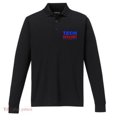 Tech Support White House Tech Support D.O.G.E Doge 2025 .Png Performance Long Sleeve Polo