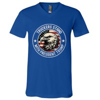 Truckers Stand With Trump Funny Gift V-Neck T-Shirt