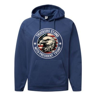 Truckers Stand With Trump Funny Gift Performance Fleece Hoodie