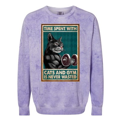 Time Spent With Cats And Gym Is Never Wasted Workout Bodybuilding Colorblast Crewneck Sweatshirt