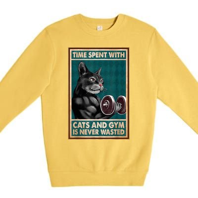 Time Spent With Cats And Gym Is Never Wasted Workout Bodybuilding Premium Crewneck Sweatshirt