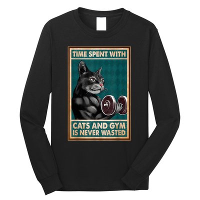 Time Spent With Cats And Gym Is Never Wasted Workout Bodybuilding Long Sleeve Shirt