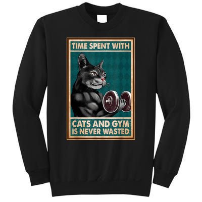 Time Spent With Cats And Gym Is Never Wasted Workout Bodybuilding Sweatshirt