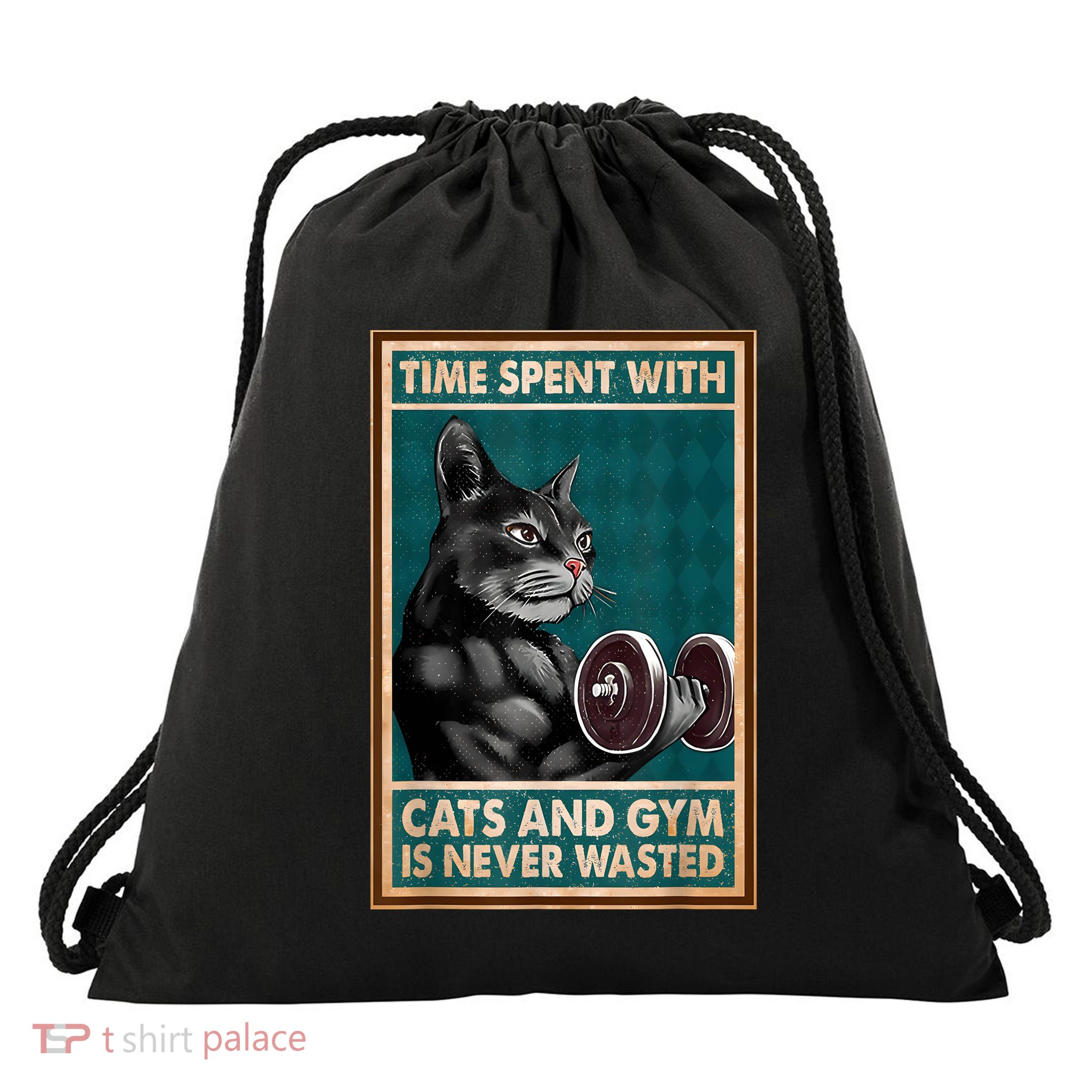 Time Spent With Cats And Gym Is Never Wasted Workout Bodybuilding Drawstring Bag