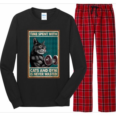 Time Spent With Cats And Gym Is Never Wasted Workout Bodybuilding Long Sleeve Pajama Set