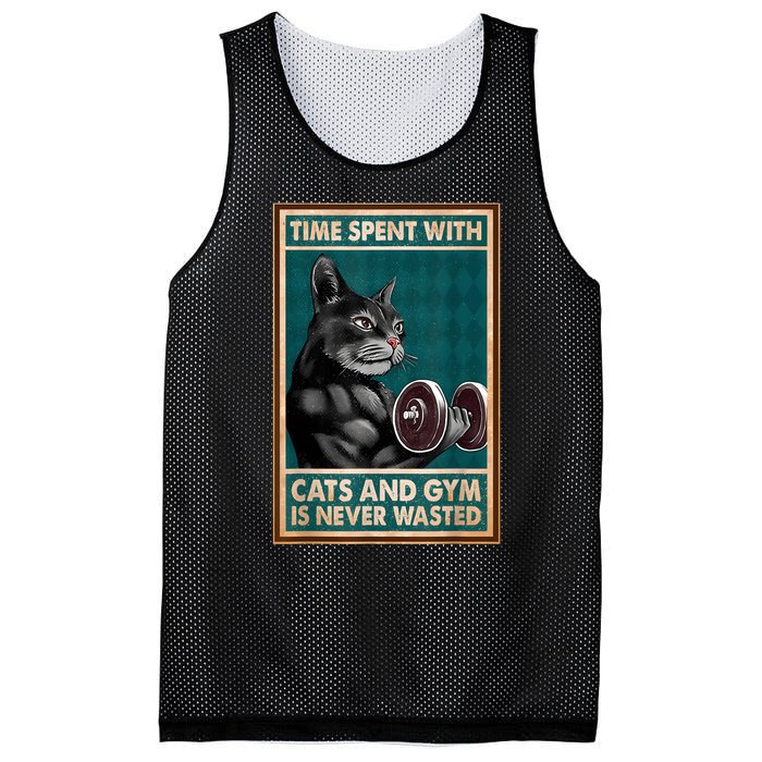 Time Spent With Cats And Gym Is Never Wasted Workout Bodybuilding Mesh Reversible Basketball Jersey Tank