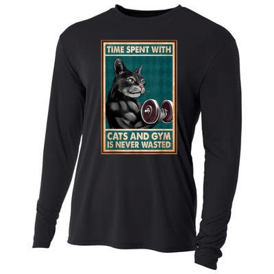 Time Spent With Cats And Gym Is Never Wasted Workout Bodybuilding Cooling Performance Long Sleeve Crew