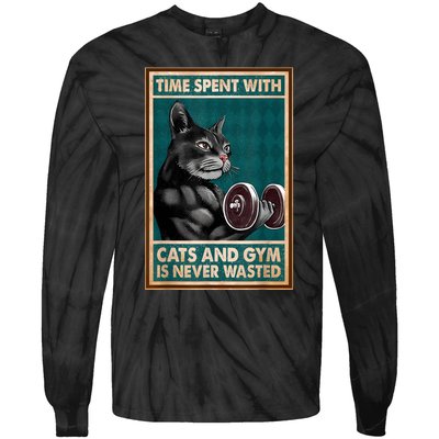 Time Spent With Cats And Gym Is Never Wasted Workout Bodybuilding Tie-Dye Long Sleeve Shirt